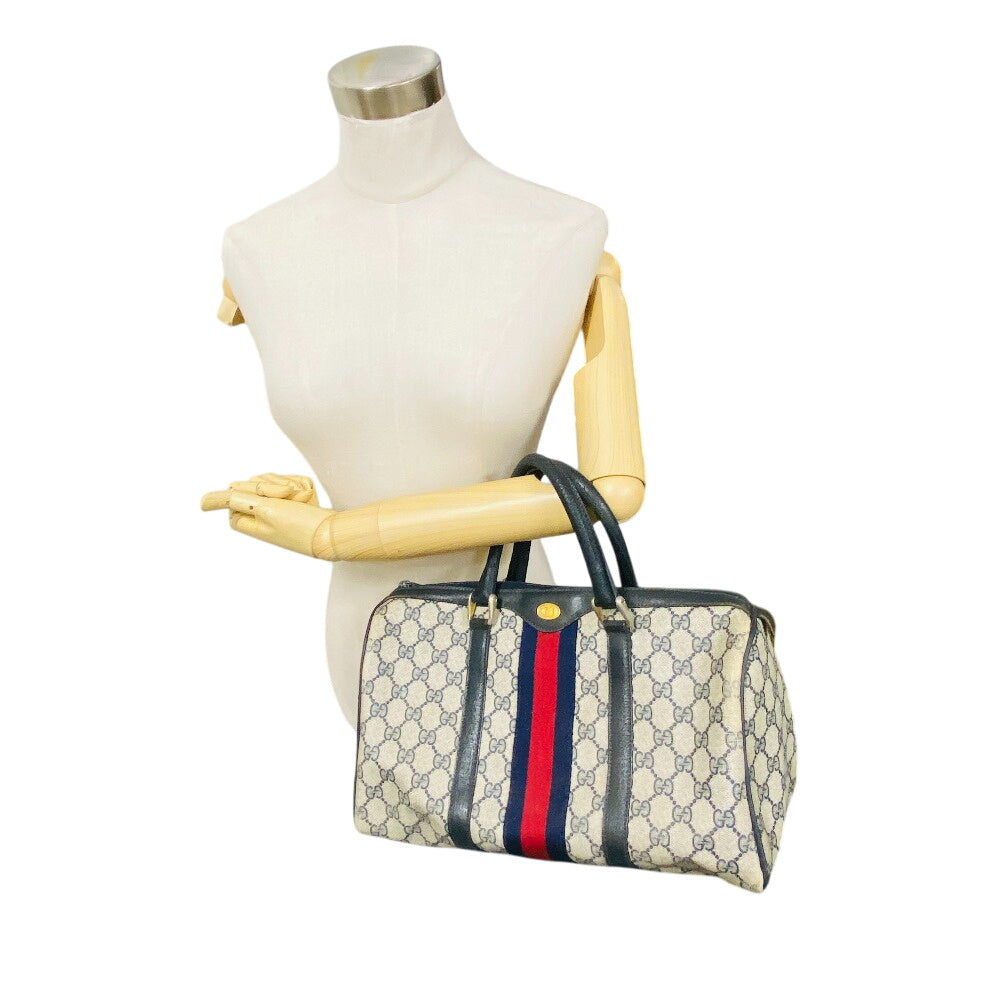 GUCCI Handbag PVC, Leather Navy Sherry GG