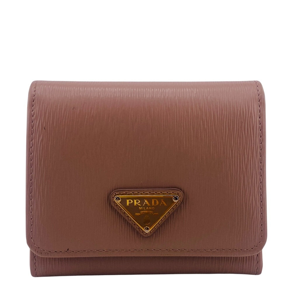 PRADA Tri-fold wallet 1MH176 leather beige Wittelomb Triangle