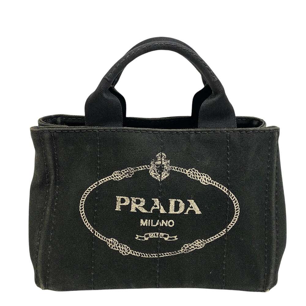 PRADA Handbag 1BG439 canvas black Triangular plate Canapa