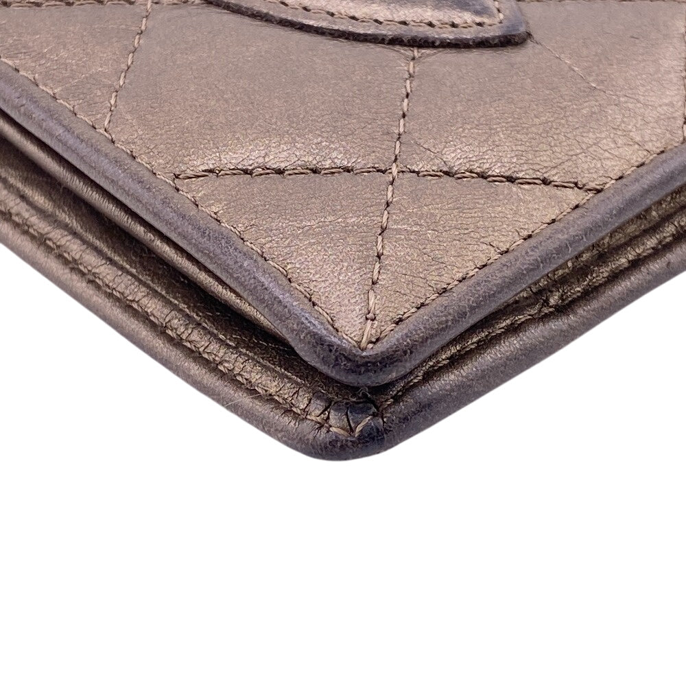 CHANEL Long Wallet Purse A26717 leather gold Cambon