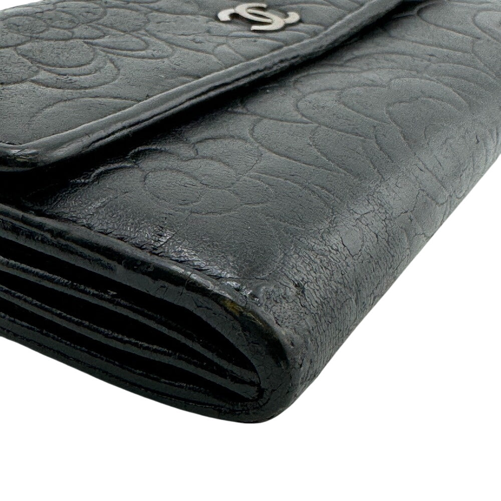CHANEL Long Wallet Purse A82283 leather black Camelia