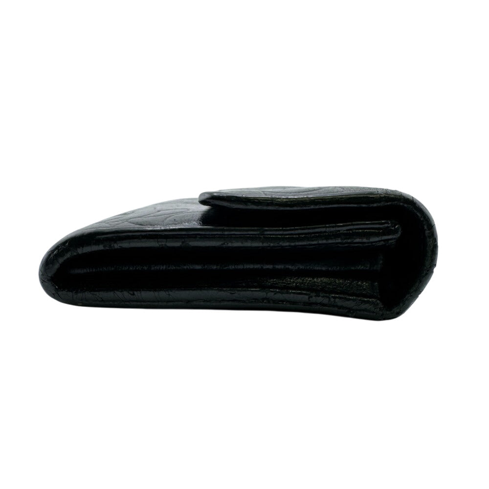 CHANEL Long Wallet Purse A82283 leather black Camelia