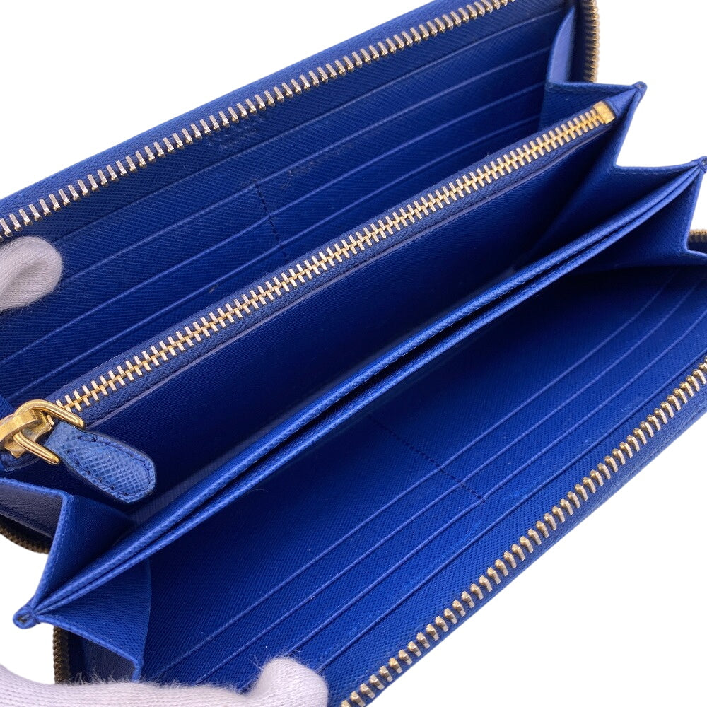 PRADA Long Wallet Purse leather blue Bicolor logo