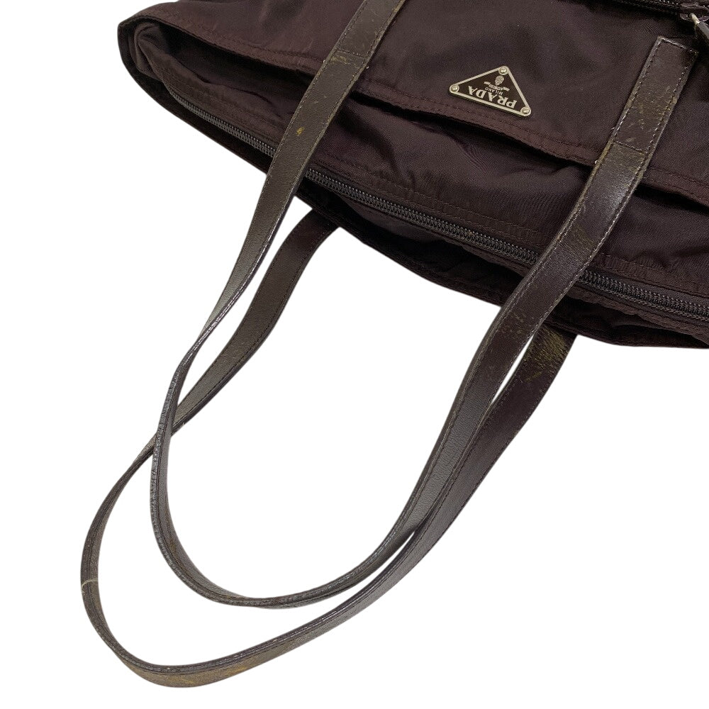 PRADA Tote Bag Nylon, Leather wine-red Triangle logo