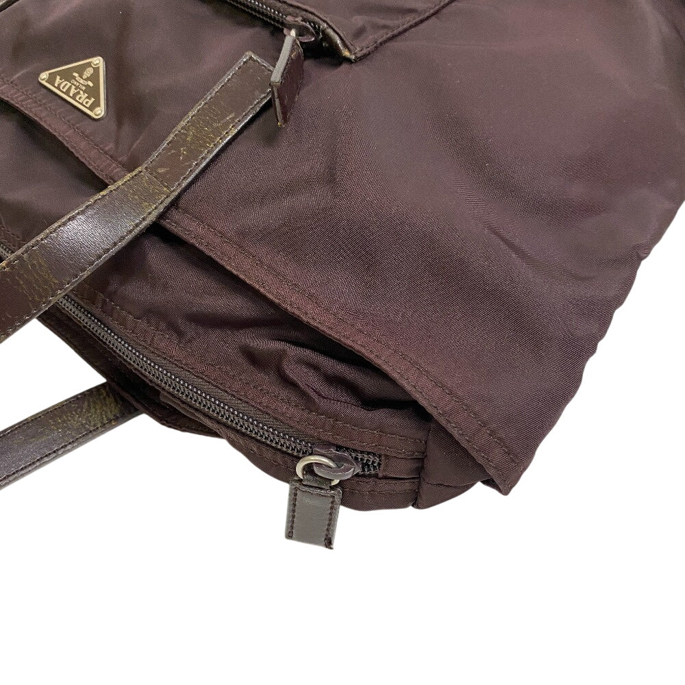 PRADA Tote Bag Nylon, Leather wine-red Triangle logo