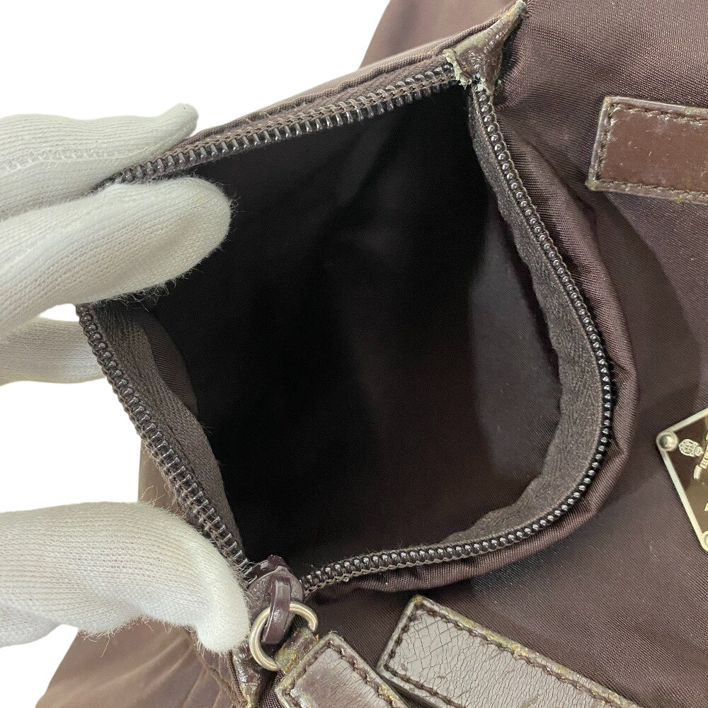 PRADA Tote Bag Nylon, Leather wine-red Triangle logo