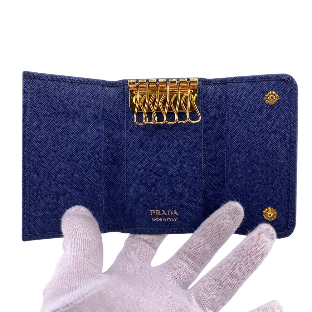 PRADA Key case Key holder 1PG222 leather blue Safiano 6-key case Key holder