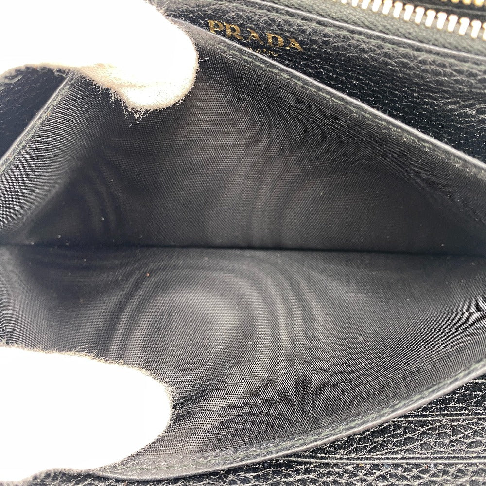 PRADA Long Wallet Purse 1ML506 leather black Safiano Round zipper