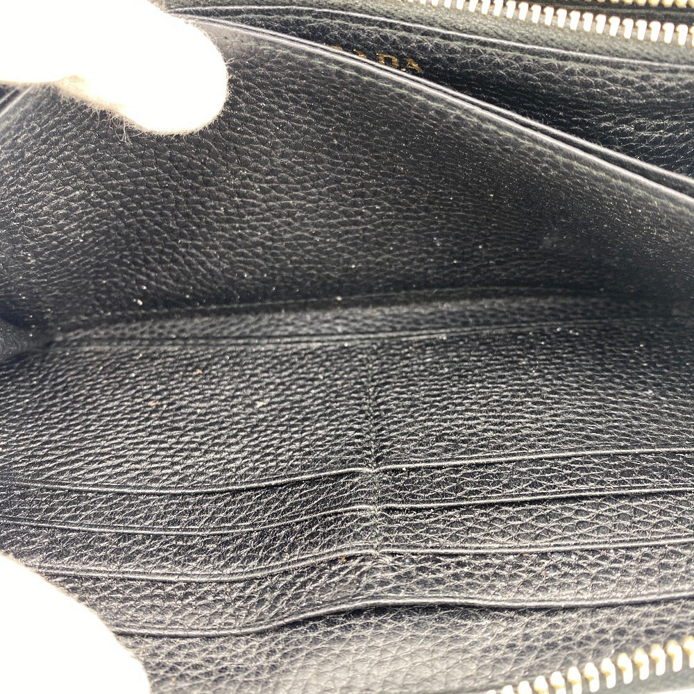 PRADA Long Wallet Purse 1ML506 leather black Safiano Round zipper