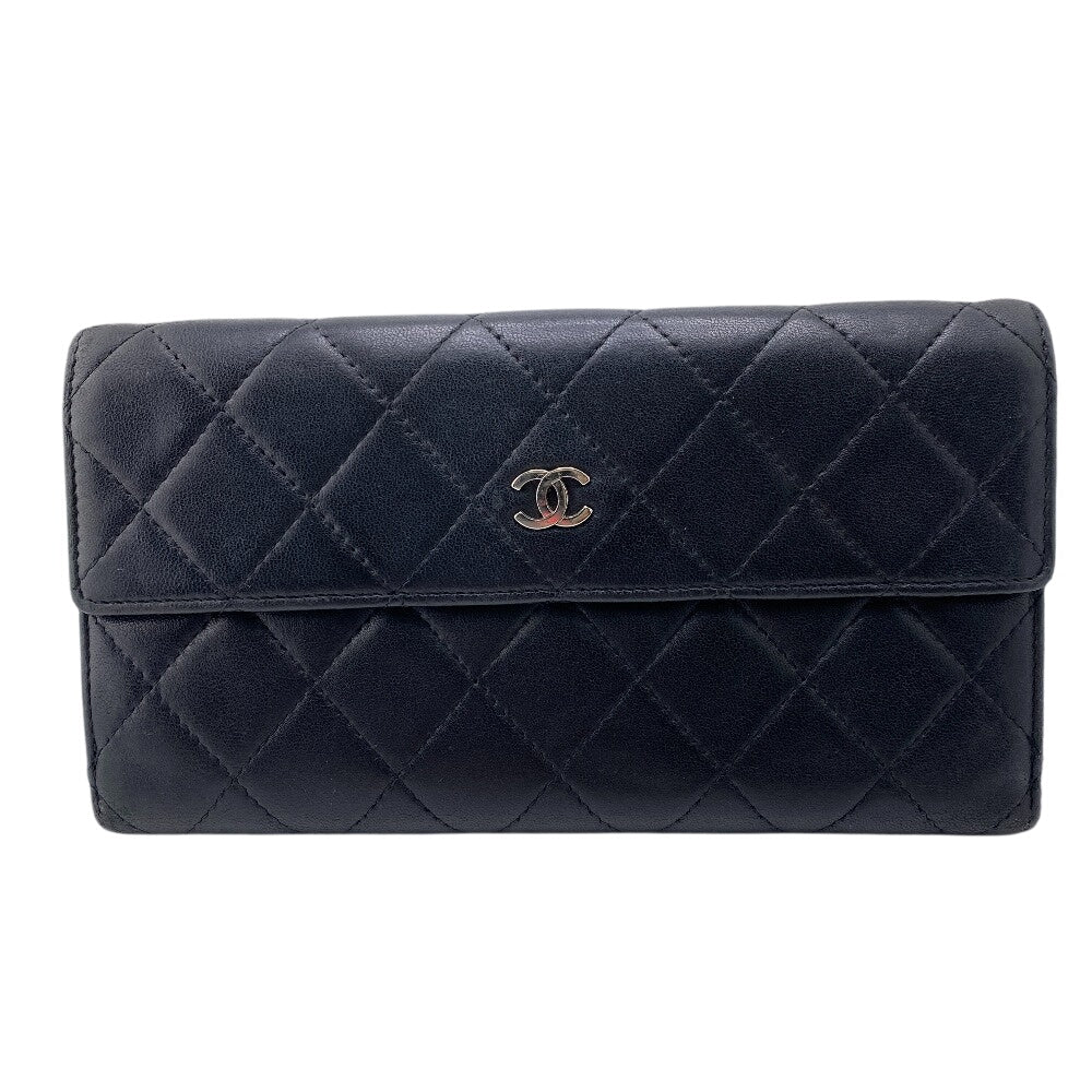CHANEL Long Wallet Purse leather black COCO Mark Matrasse