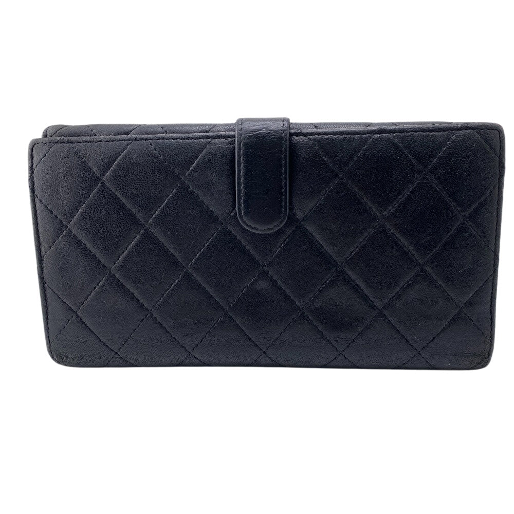 CHANEL Long Wallet Purse leather black COCO Mark Matrasse