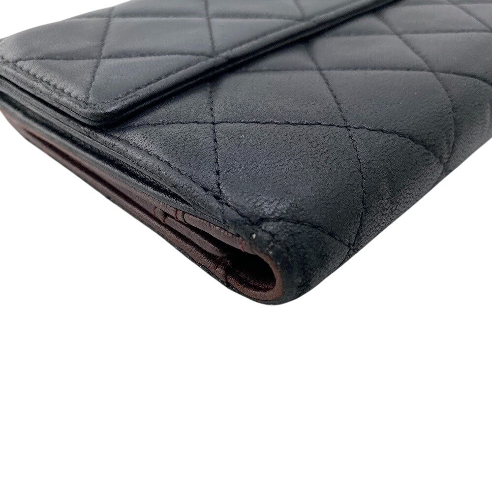 CHANEL Long Wallet Purse leather black COCO Mark Matrasse