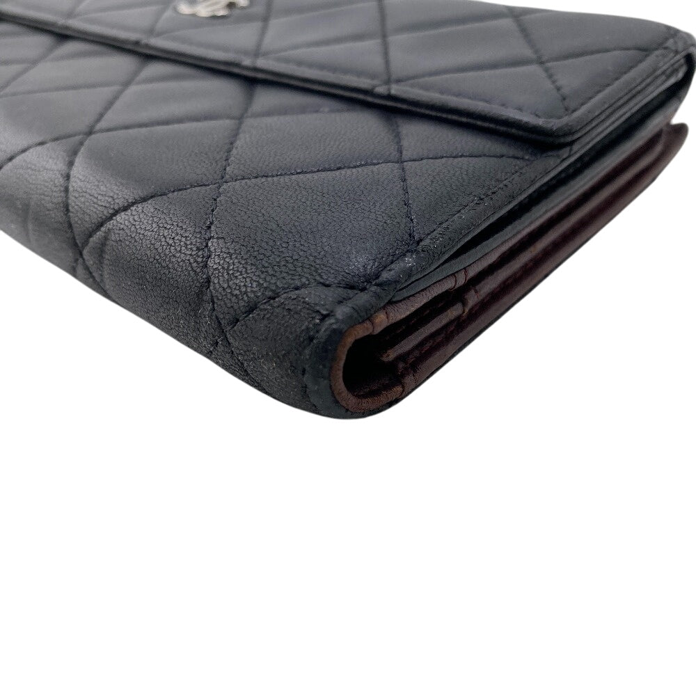 CHANEL Long Wallet Purse leather black COCO Mark Matrasse