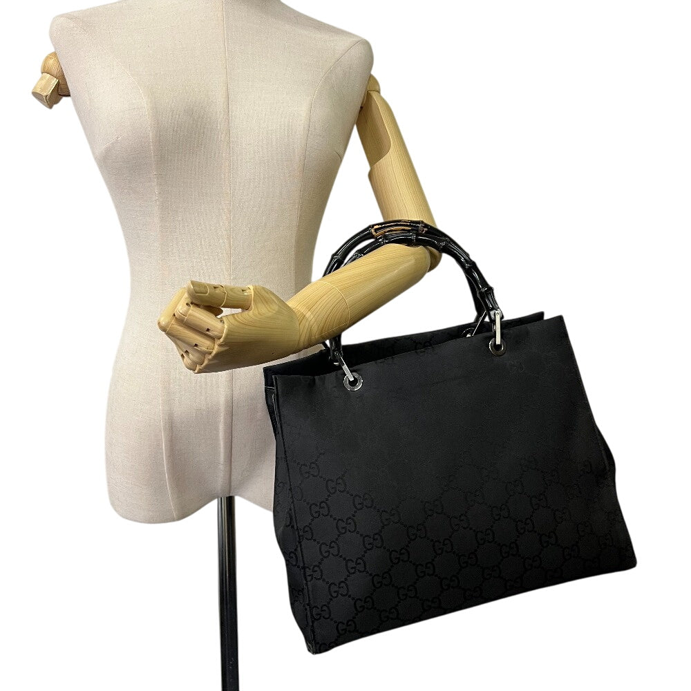 GUCCI Tote Bag 002 1010 Nylon black Bamboo GG pattern