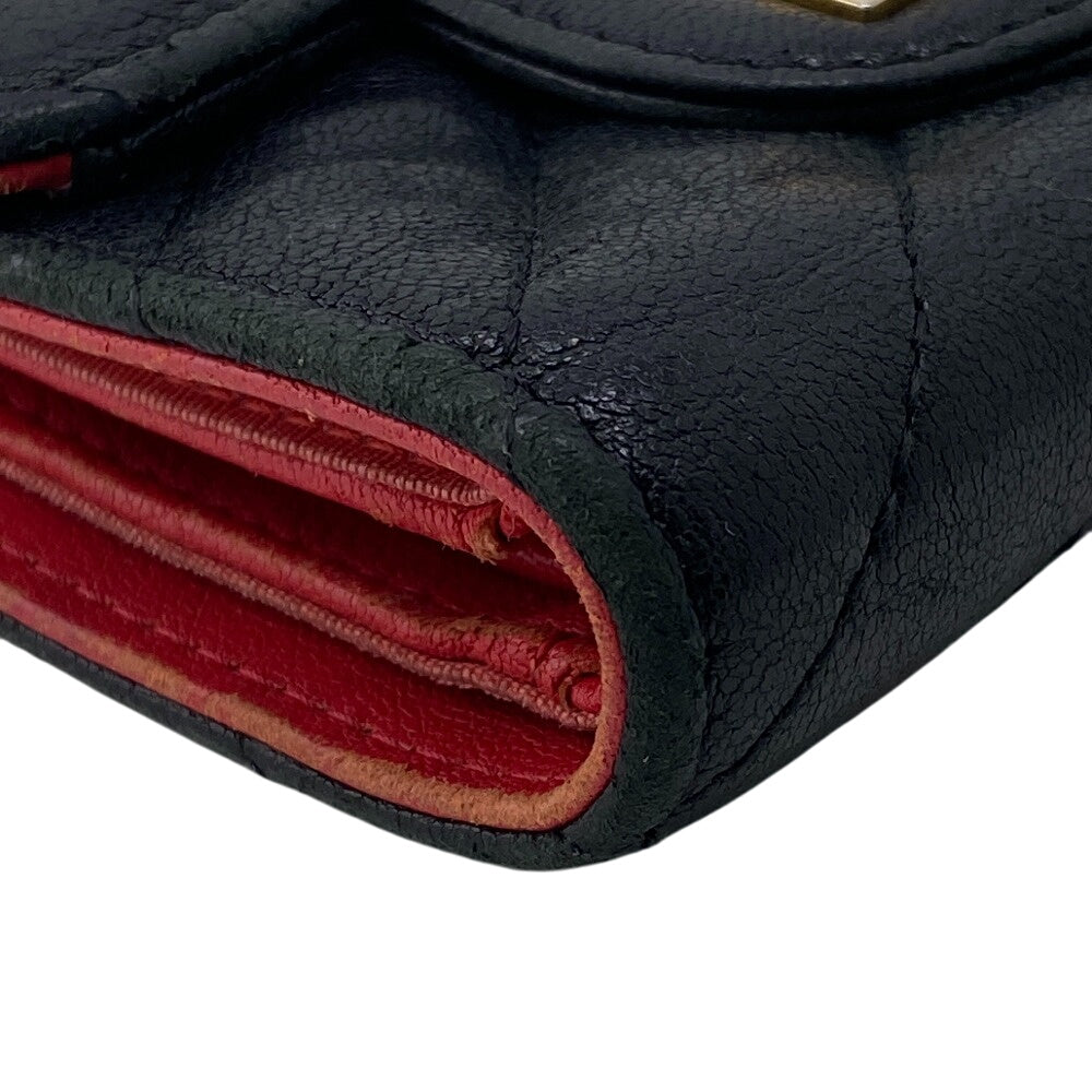 CHANEL Tri-fold wallet A82723 leather black 2.55 Matelasse Vstitch Chevron