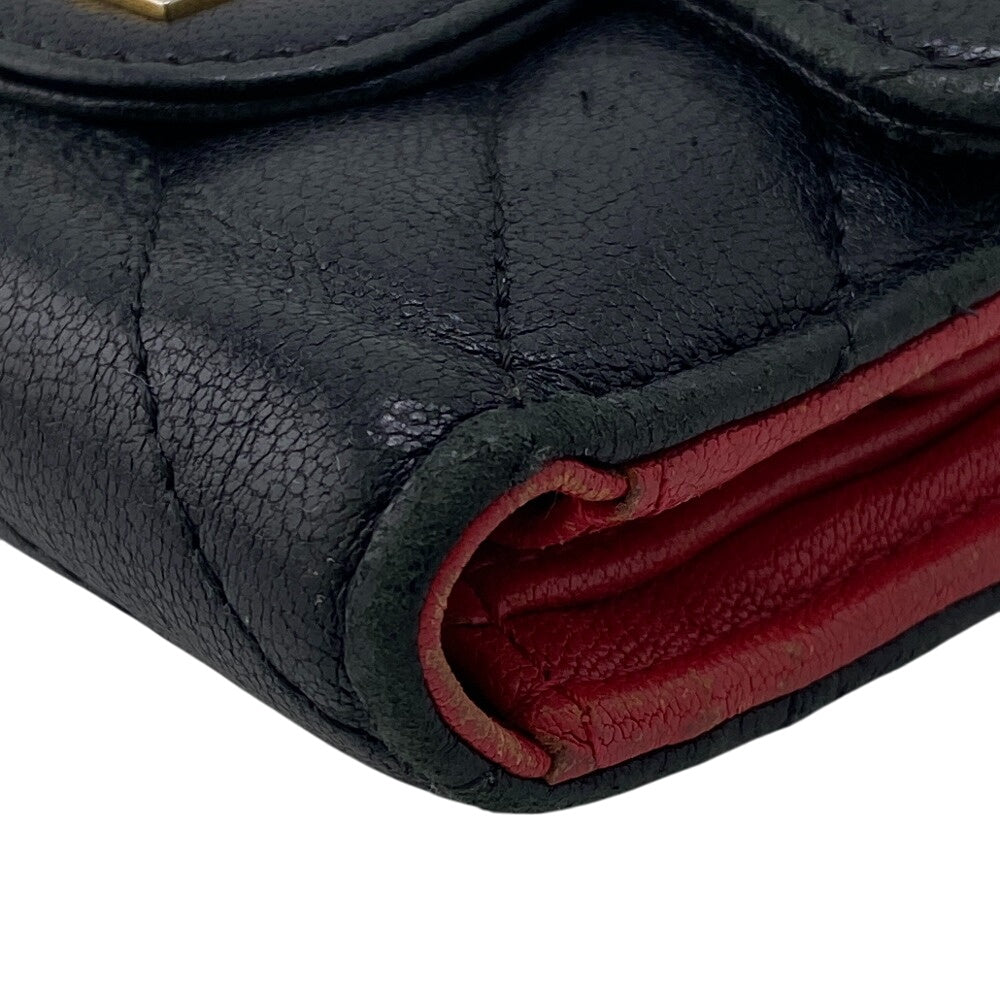 CHANEL Tri-fold wallet A82723 leather black 2.55 Matelasse Vstitch Chevron