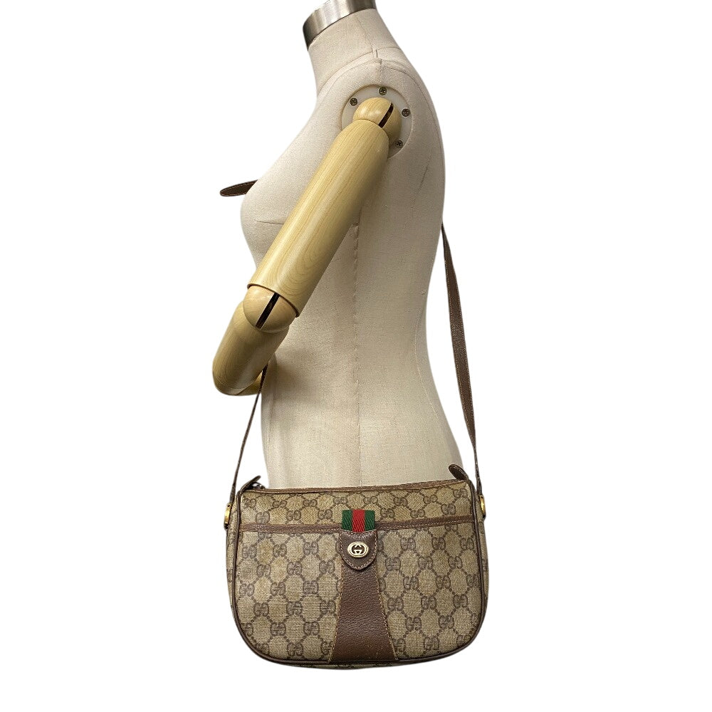 GUCCI Shoulder Bag 89 02 032 PVC coated canvas Brown Sherry GG