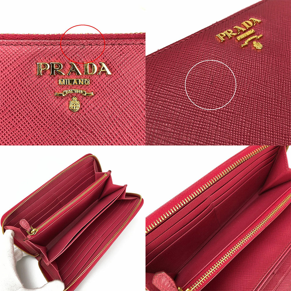 PRADA Long Wallet Purse 1ML506 Embossed leather pink Zip Around Safiano