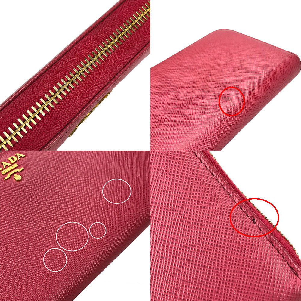 PRADA Long Wallet Purse 1ML506 Embossed leather pink Zip Around Safiano