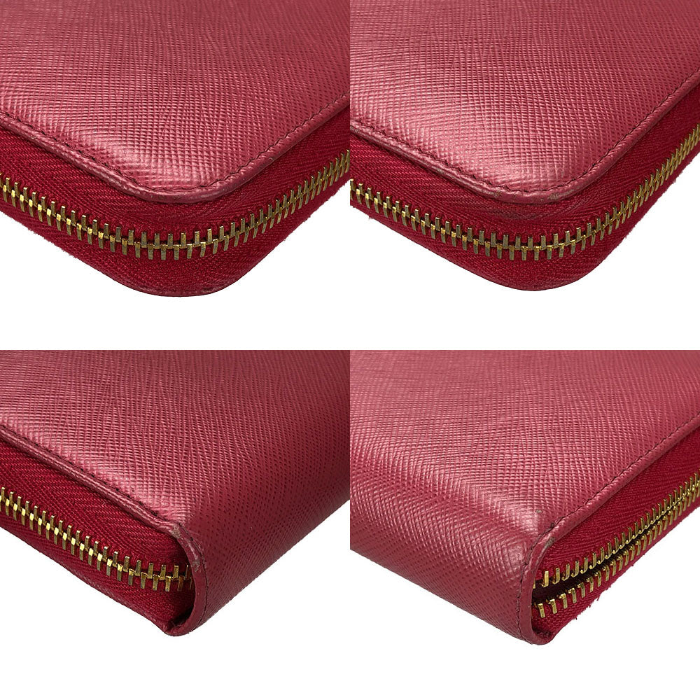 PRADA Long Wallet Purse 1ML506 Embossed leather pink Zip Around Safiano