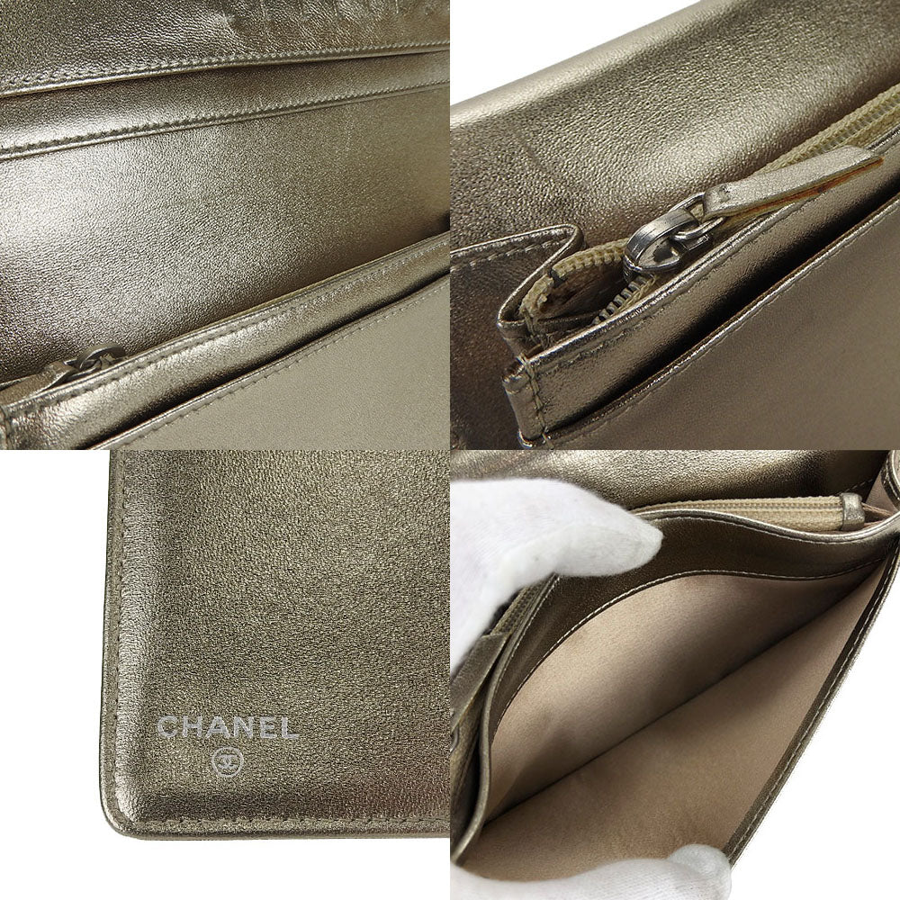 CHANEL Long Wallet Purse Jacquard nylon gold New travel line