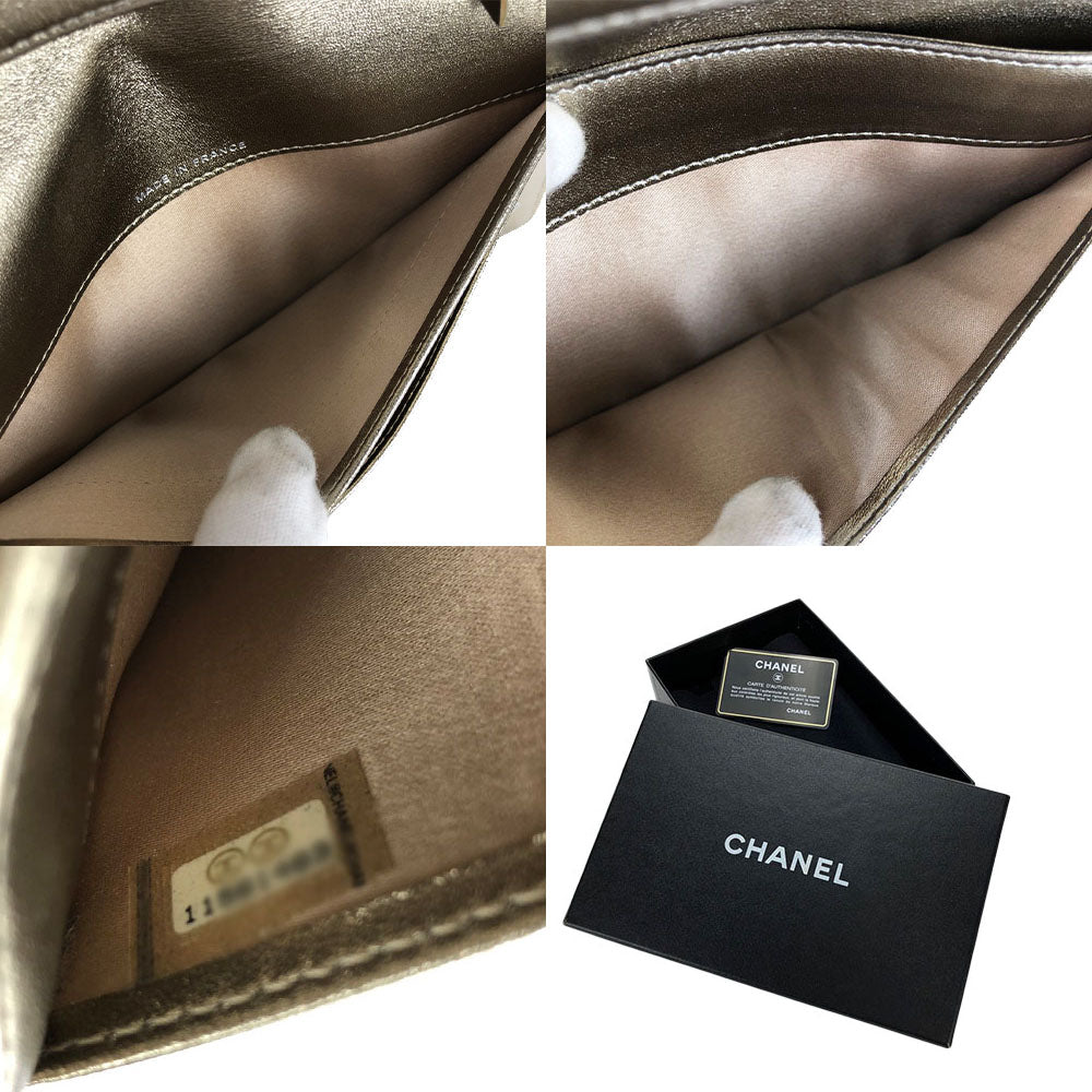 CHANEL Long Wallet Purse Jacquard nylon gold New travel line