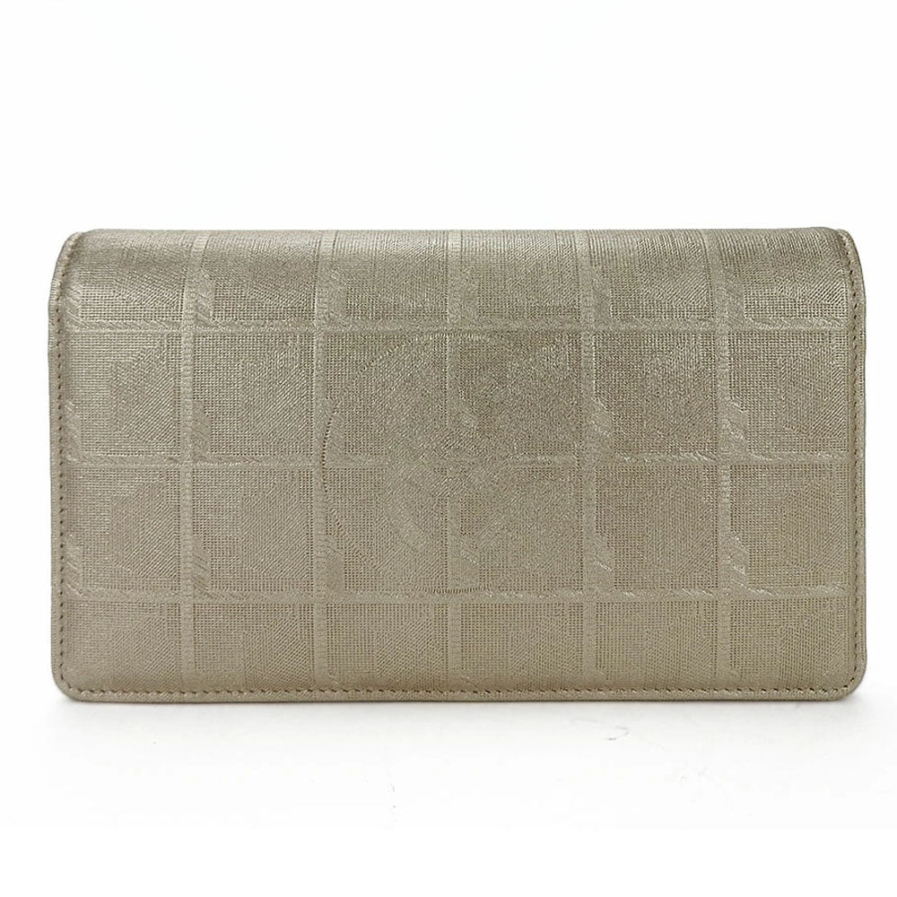 CHANEL Long Wallet Purse Jacquard nylon gold New travel line
