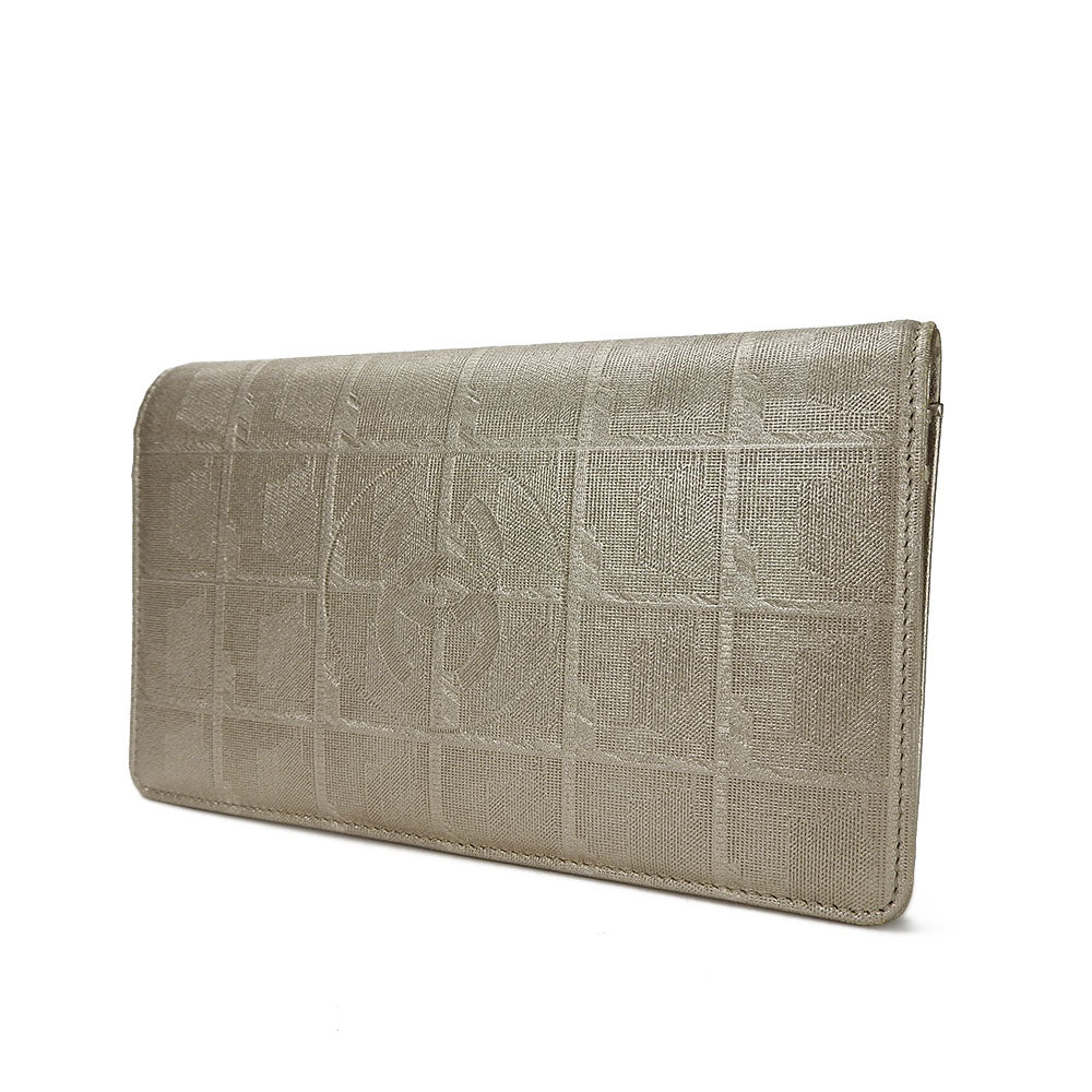 CHANEL Long Wallet Purse Jacquard nylon gold New travel line