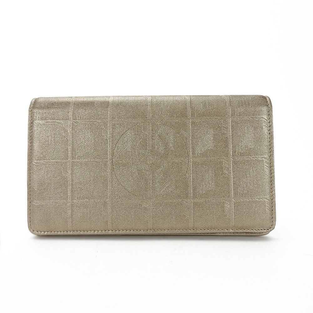 CHANEL Long Wallet Purse Jacquard nylon gold New travel line