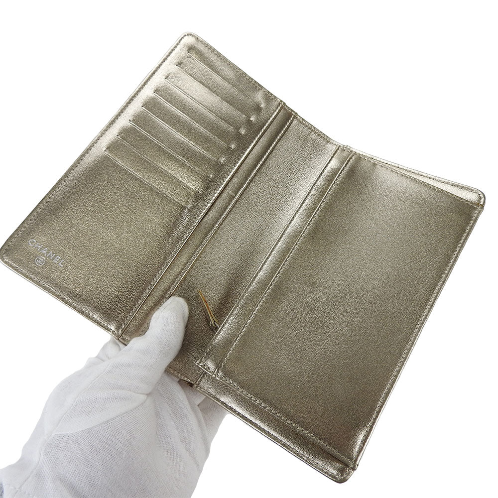 CHANEL Long Wallet Purse Jacquard nylon gold New travel line