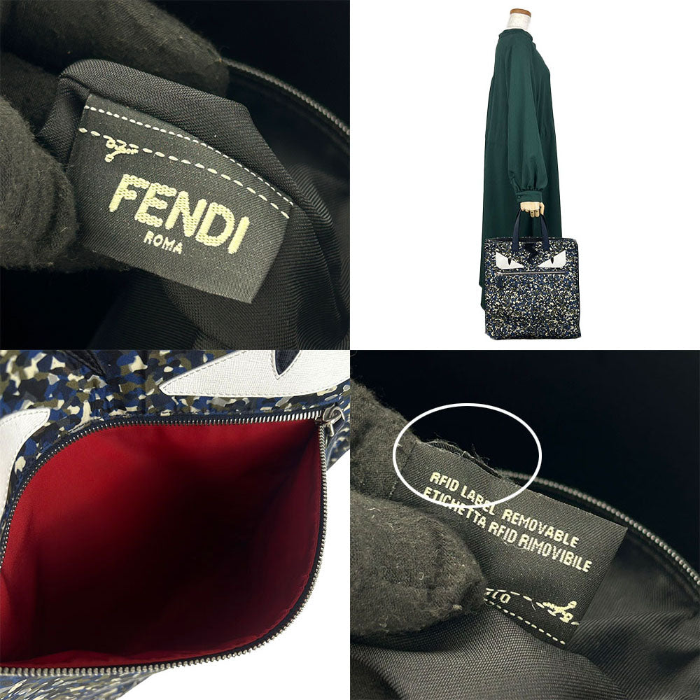 FENDI Tote Bag 7VA367 Nylon Navy Bag bugs