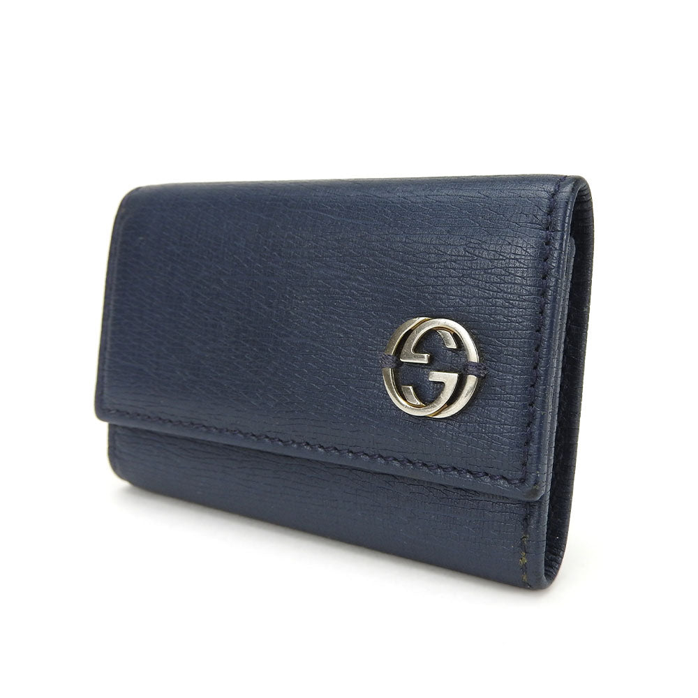 GUCCI Key case Key holder 256337 leather Navy Interlocking