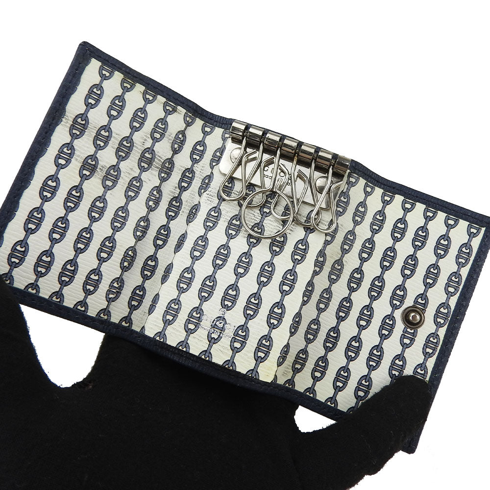 GUCCI Key case Key holder 256337 leather Navy Interlocking