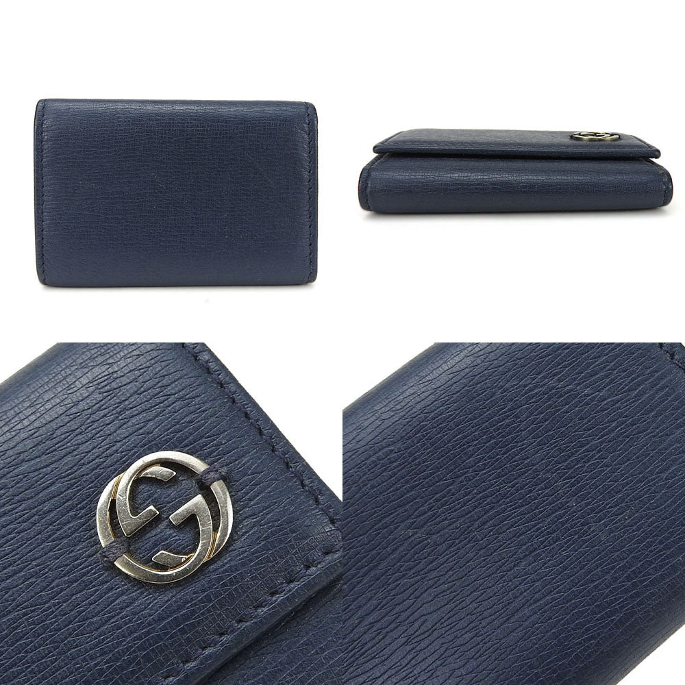 GUCCI Key case Key holder 256337 leather Navy Interlocking