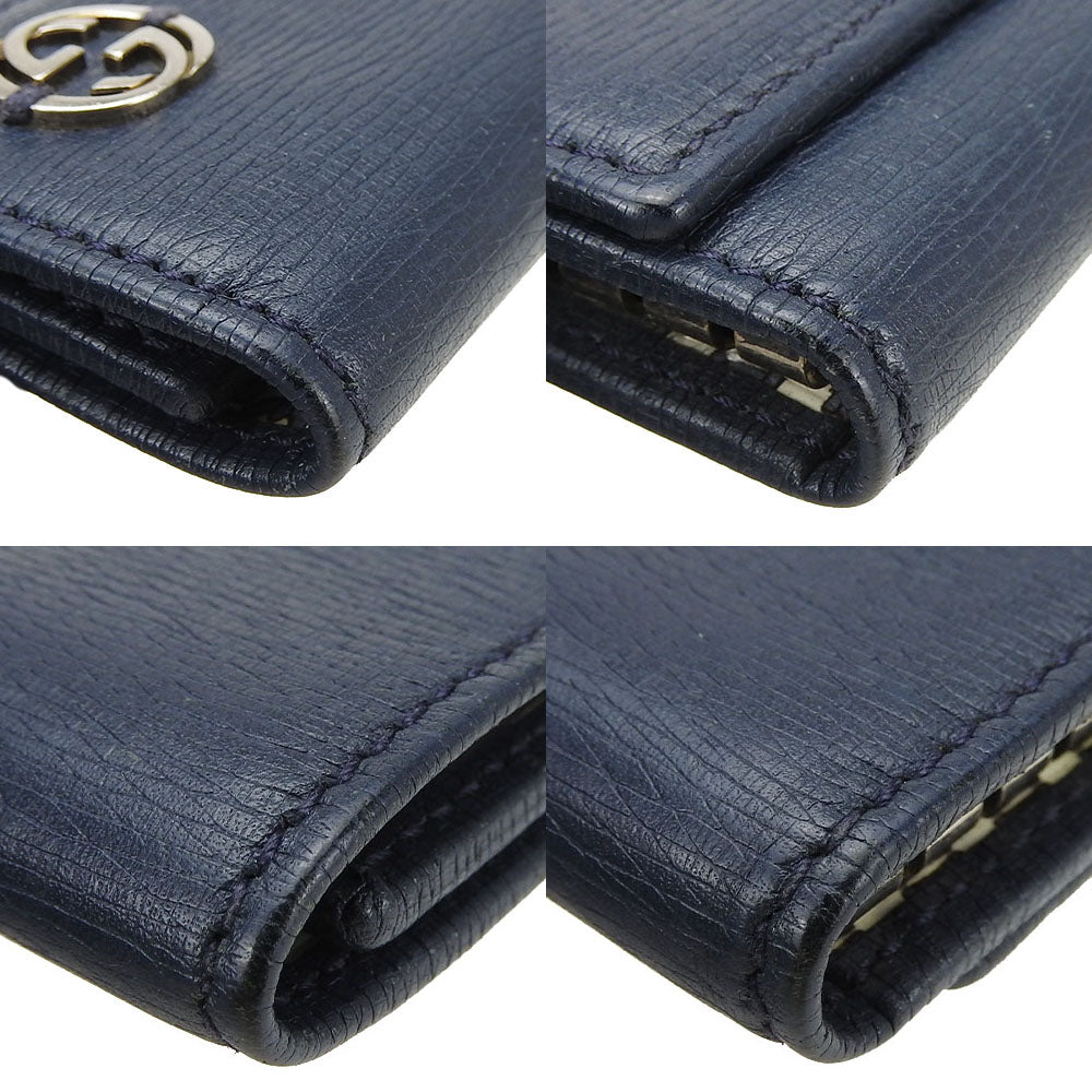 GUCCI Key case Key holder 256337 leather Navy Interlocking