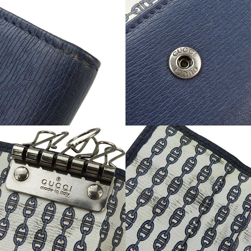 GUCCI Key case Key holder 256337 leather Navy Interlocking