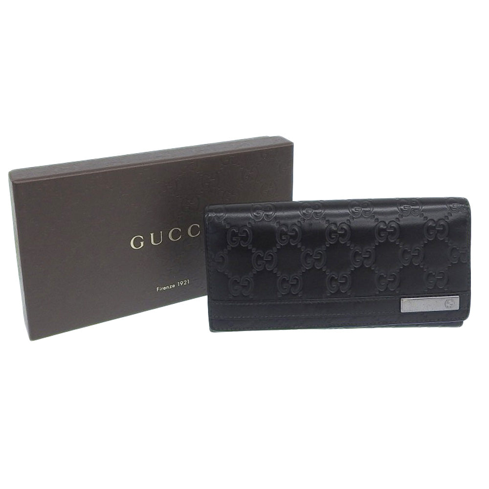 GUCCI Long Wallet Purse 233112 leather black GG Shima