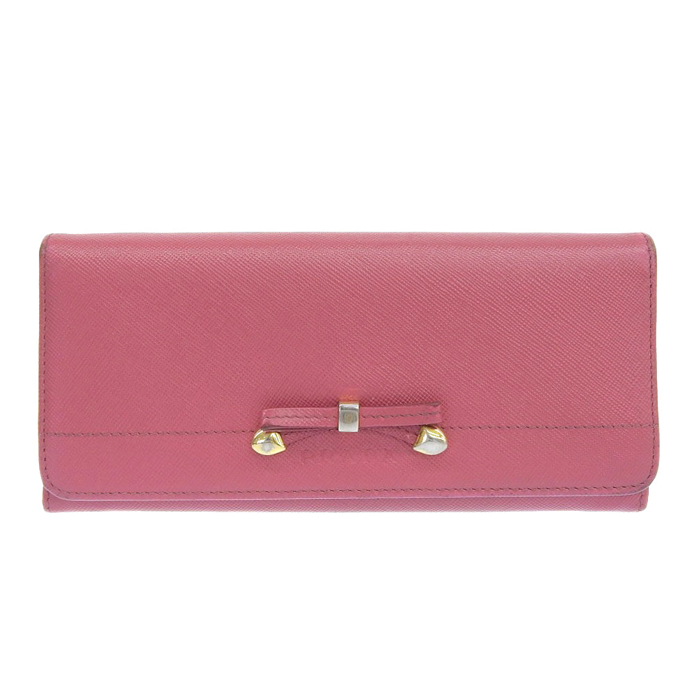 PRADA Long Wallet Purse 1M1132 Safiano pink ribbon Women Used Authentic