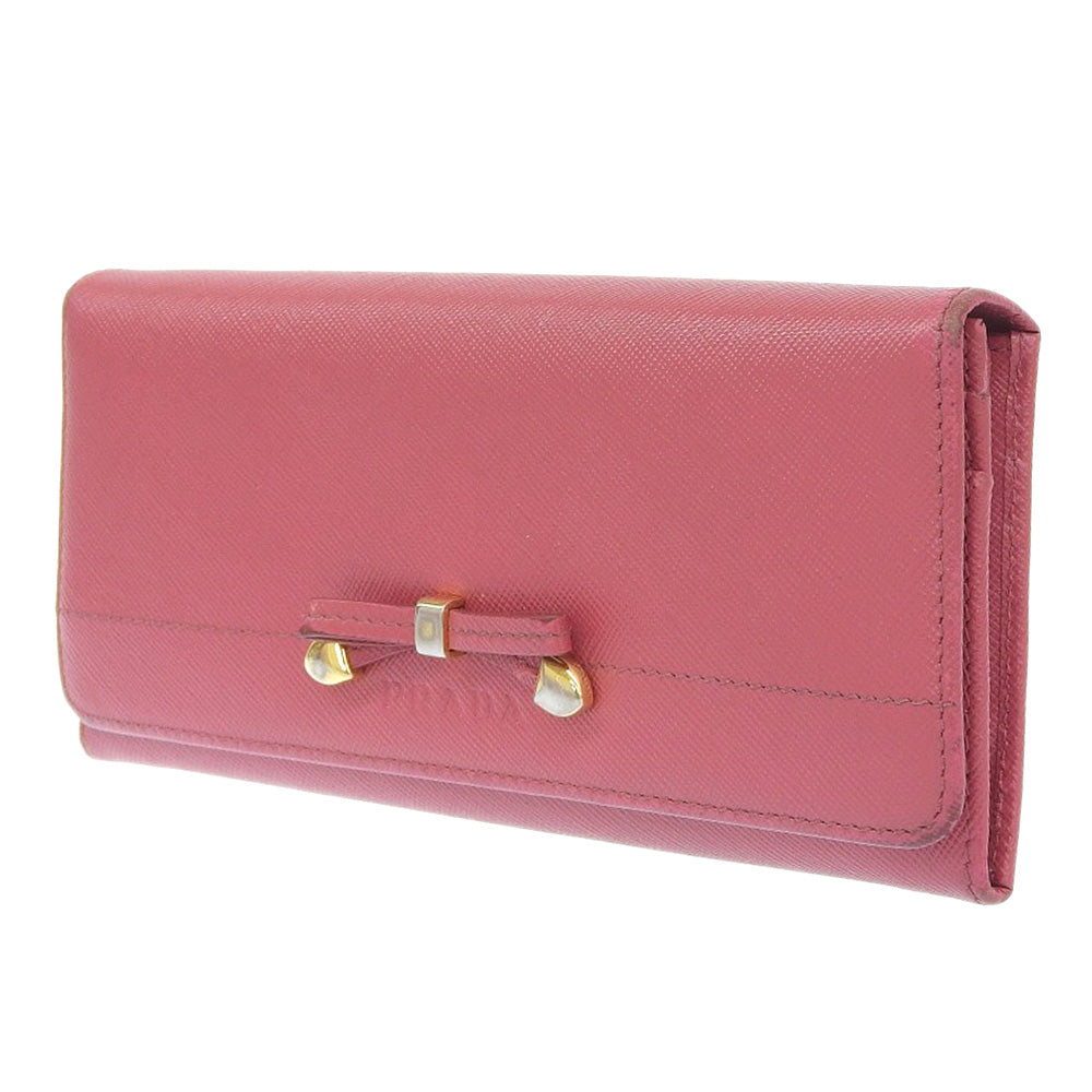 PRADA Long Wallet Purse 1M1132 Safiano pink ribbon Women Used Authentic