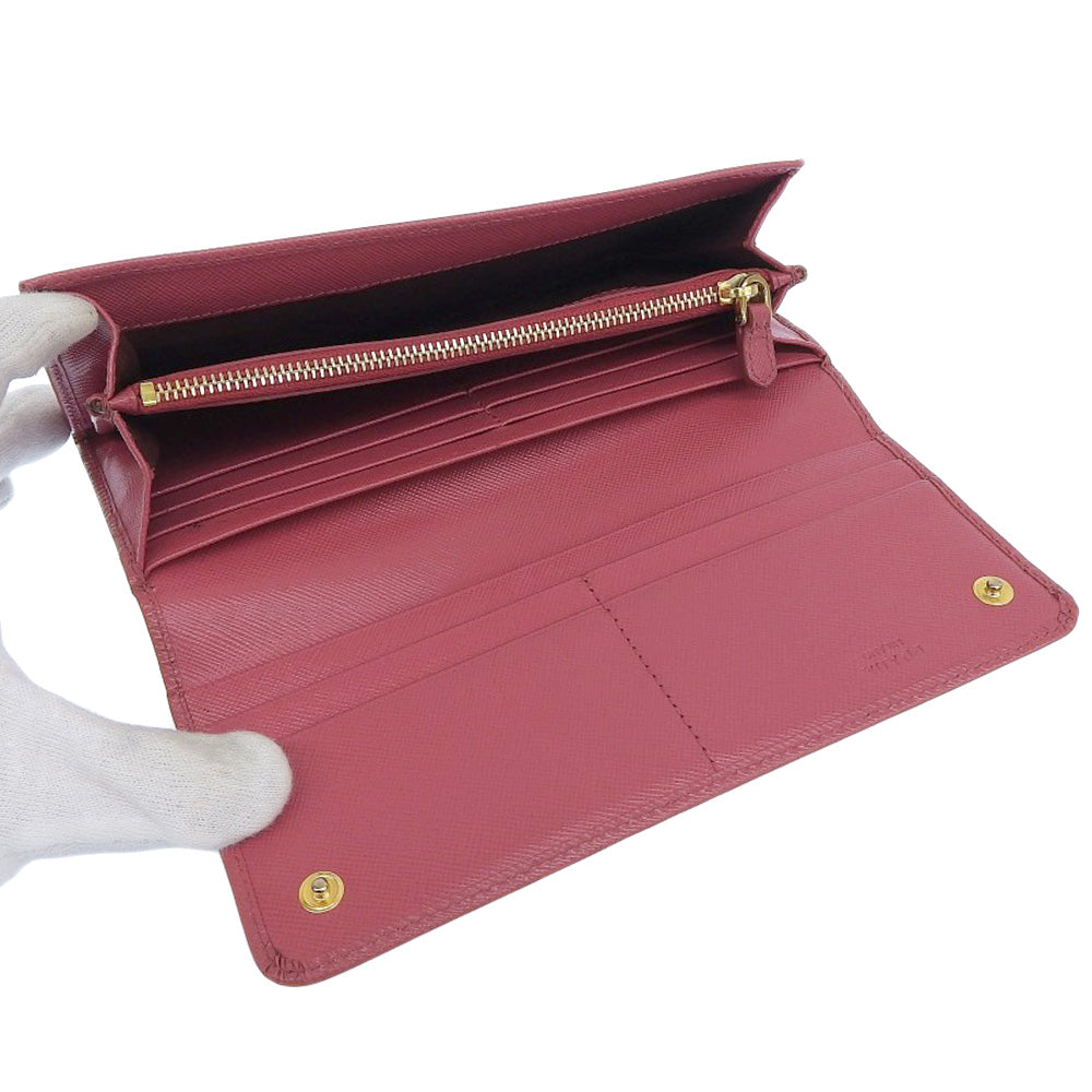 PRADA Long Wallet Purse 1M1132 Safiano pink ribbon Women Used Authentic