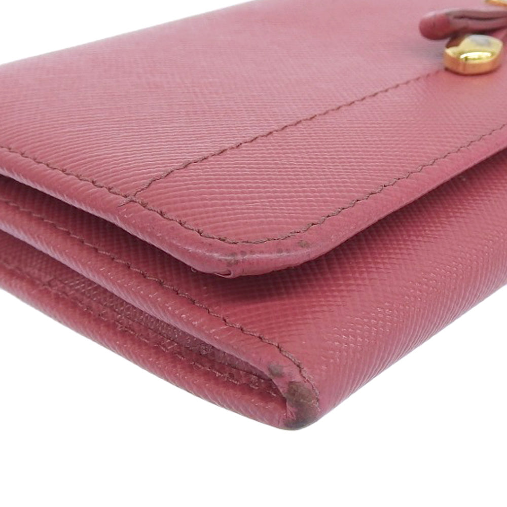 PRADA Long Wallet Purse 1M1132 Safiano pink ribbon Women Used Authentic