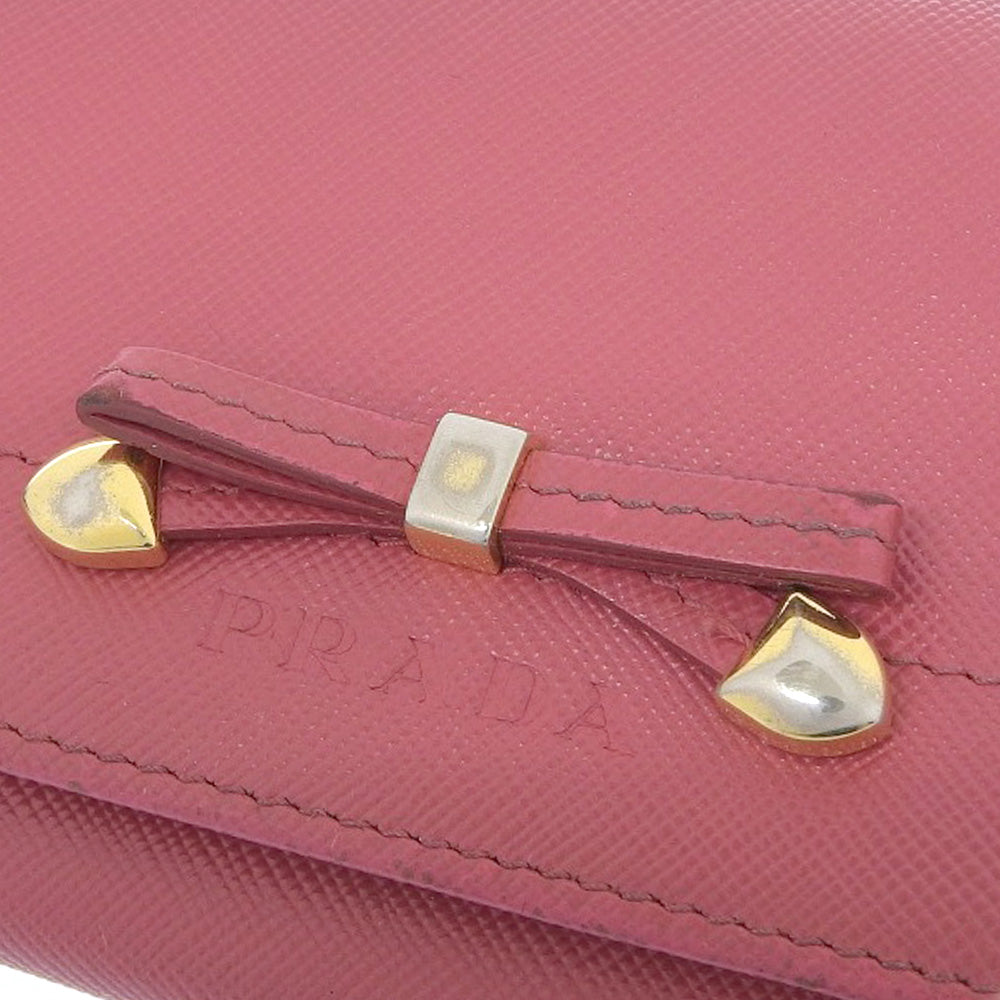 PRADA Long Wallet Purse 1M1132 Safiano pink ribbon Women Used Authentic