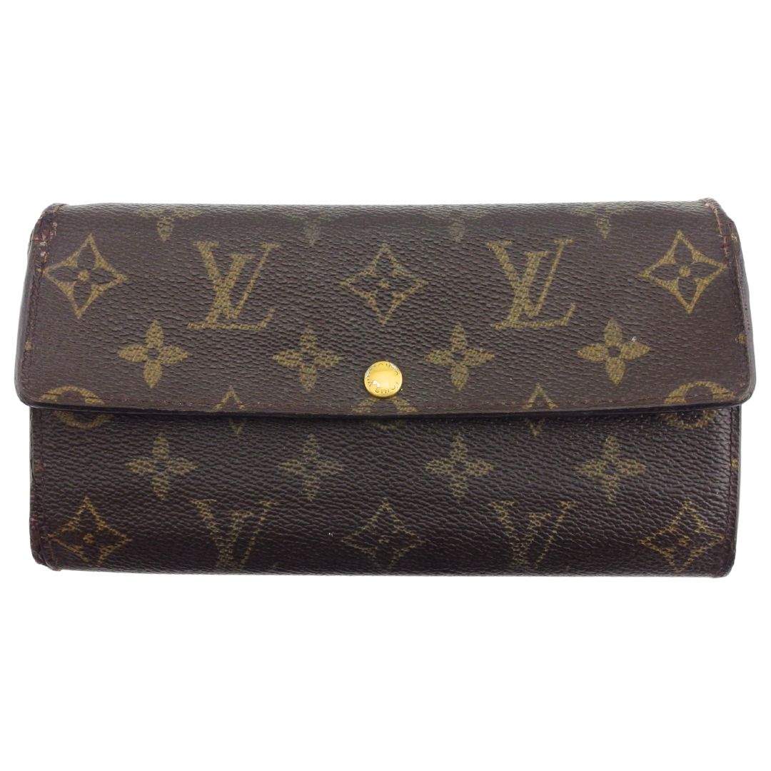 LOUIS VUITTON Long Wallet Purse Brown x beige Portefeuille Sara