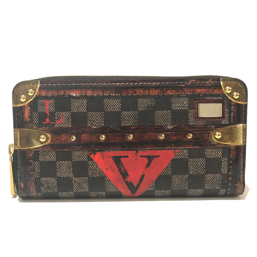 LOUIS VUITTON Long Wallet Purse M63490 Damier canvas Brown Transformed Damier Trompe l�foeil zippy wallet Women Used Authentic