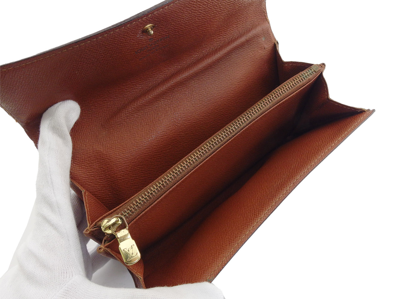 LOUIS VUITTON Long Wallet Purse Brown x beige Pochette Porto Monécredi