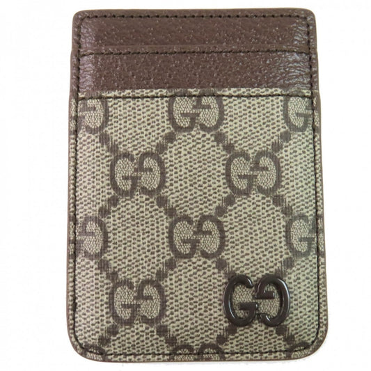 GUCCI Card Case 817197 PVC x leather, GG Supreme canvas beige Magnetic Card Case for Smartphones