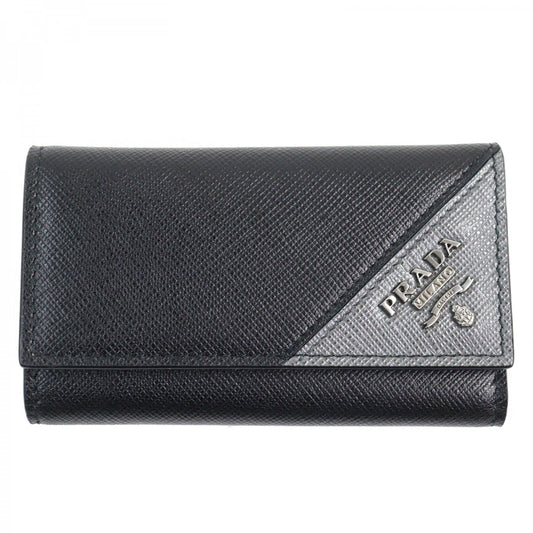 PRADA Key case Key holder 2PG222 Safiano leather Black Grey SAF.METAL6 series Key case Key holder