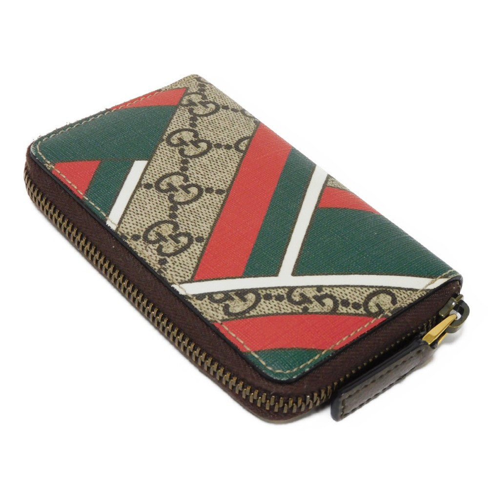 GUCCI Coin case 429232 GG Supreme canvas (polyurethane processing) x Calfskin leather beige GG Supreme compact zip around wallet