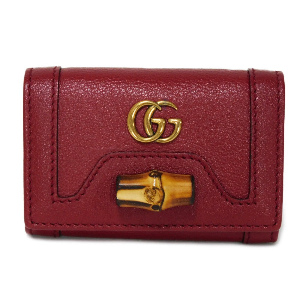 GUCCI Key case Key holder  658636 17Q0T 6638 Calf leather Rosso Ancora GG Marmont Diana Bamboo 6-ring keychain