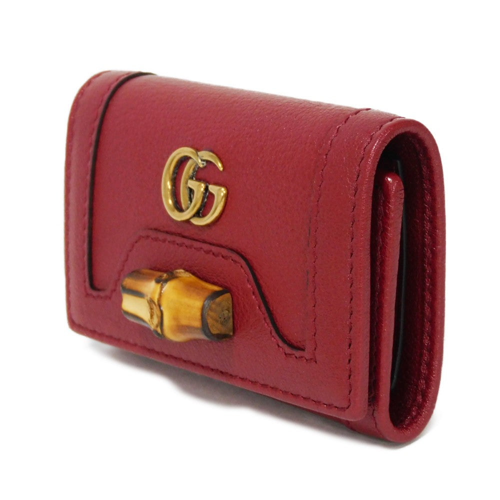 GUCCI Key case Key holder  658636 17Q0T 6638 Calf leather Rosso Ancora GG Marmont Diana Bamboo 6-ring keychain